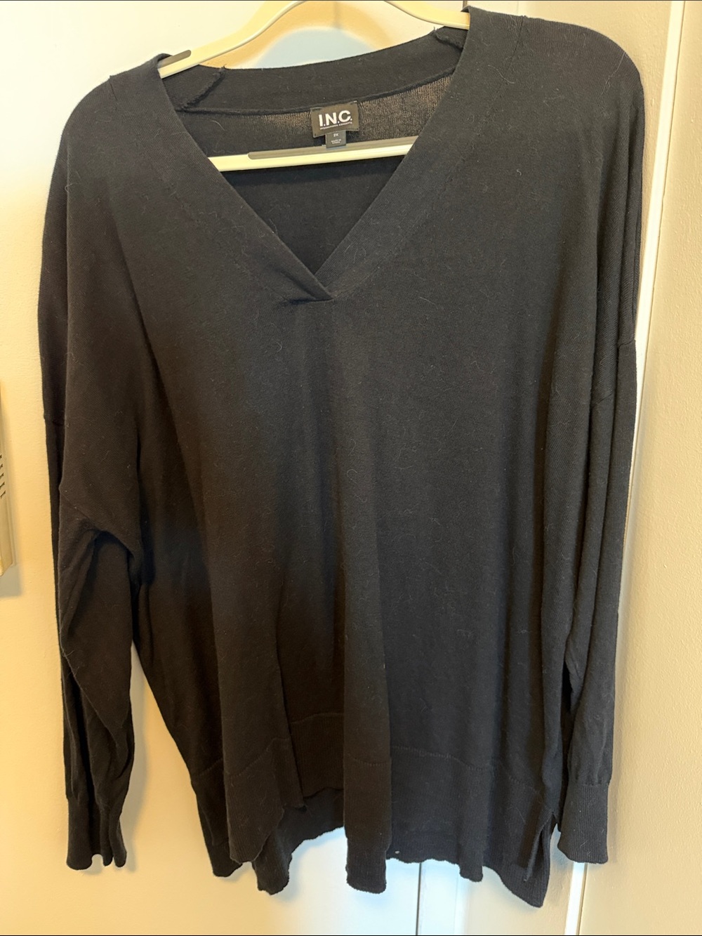 INC International Concepts Black V-Neck Lightweight Sweater